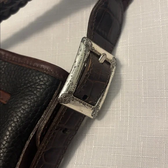 VTG Brighton Black & Brown silver Bucket Bag Crocodile print pebbled leather 90s - Picture 11 of 15